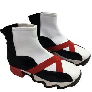 iRi Womens Colorblock Outline Sock Sneakers Shoes White Black Size 7.5